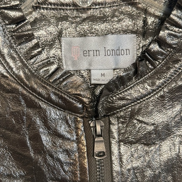 Erin London Metal Works Metallic Bomber Jacket Pewter/Silver Women’s Size Medium - Picture 2 of 3